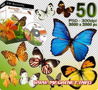 Бабочки PSD - Клипарт для фотошопа Бабочки