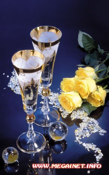 Обои - Шампанское + цветы + рецепты коктейлей (для влюбленных)