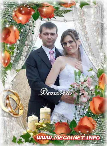 Свадебная рамка для фото - Две свечи и розы