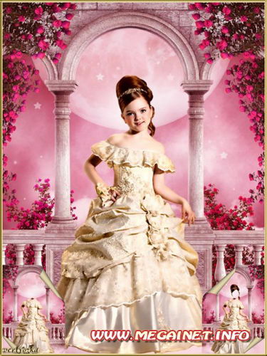 Многослойный детский psd шаблон - Маленькая принцесса на терассе среди чудесных роз