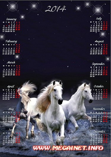 Календарь рамка на 2014 год - Год лошади