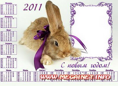 Фоторамка - Календарь 2011 - Кролик с фиолетовым бантом Фоторамка - Календарь 2011 - Кролик с фиолетовым бантом