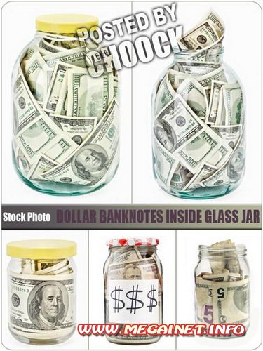 Stock Photo: Банкноты Долларов в банке Stock Photo: Банкноты Долларов в банке