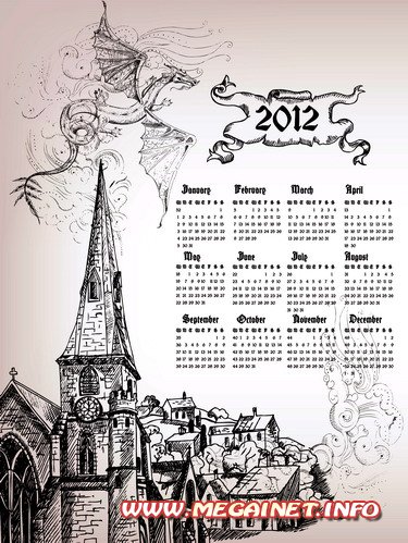 Векторные шаблоны календарей - Год Дракона ( 2012 год )
