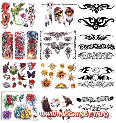 Эскизы татуировок. Цветные и черно-белые татуировки