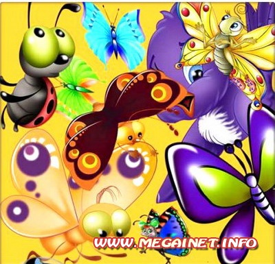 Клипарты для фотошопа - Бабочки, жучки, птички