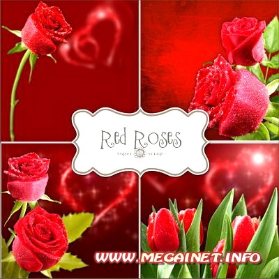4 романтических фона с красными розами и сердечками