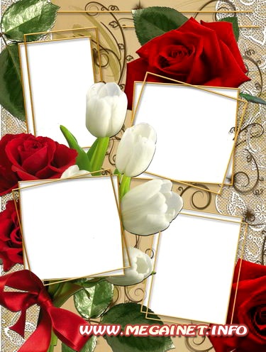 Красивая рамка с цветами на 4 фотографии