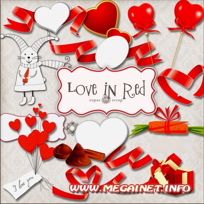 Скрап набор для фотошопа - Love in red Скрап набор для фотошопа - Love in red