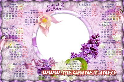 Шаблон календаря на 2013 год с рамкой - Ветки сирени